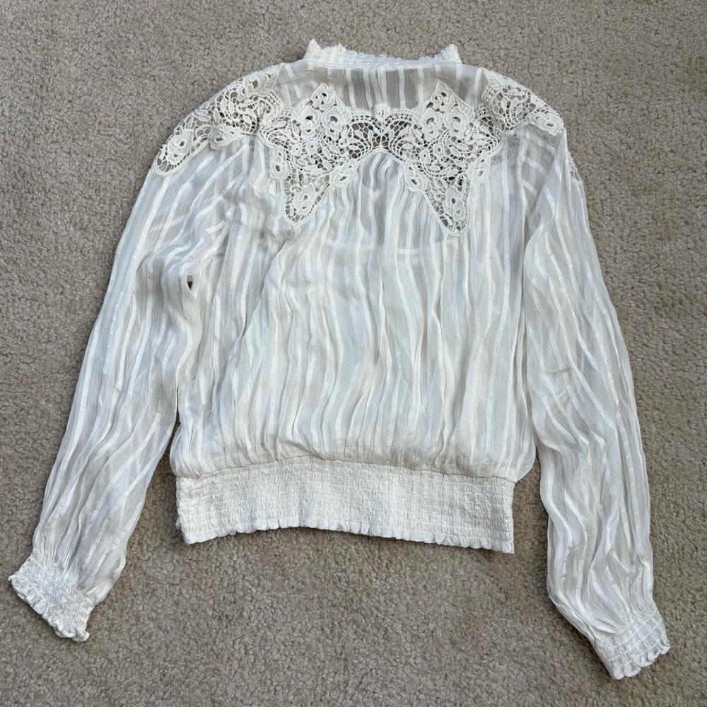 Anthropologie Moira Peasant Smocked V-Neck Lace Blouse - Picture 5 of 10